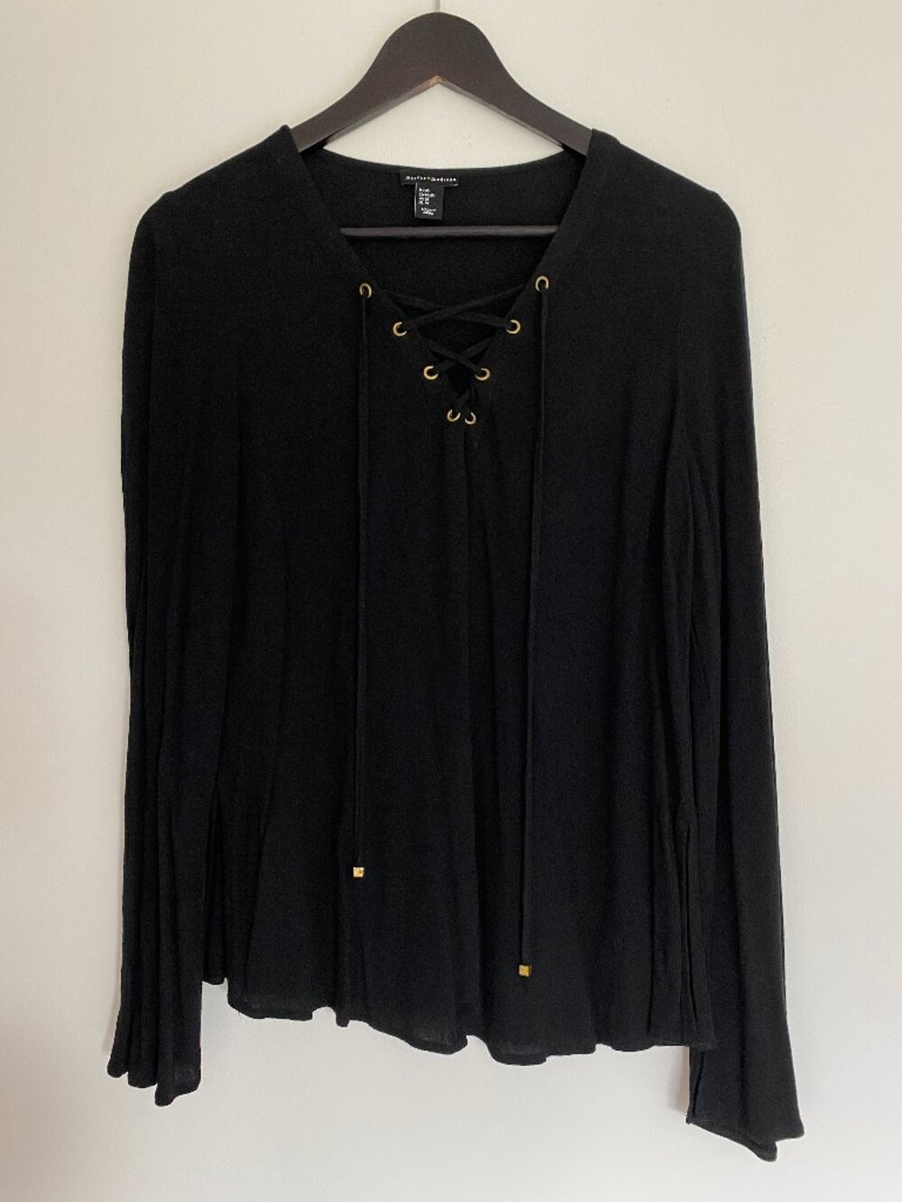 MERCER & MADISON LACE UP BLACK LONG SLEEVE SHIRT TOP